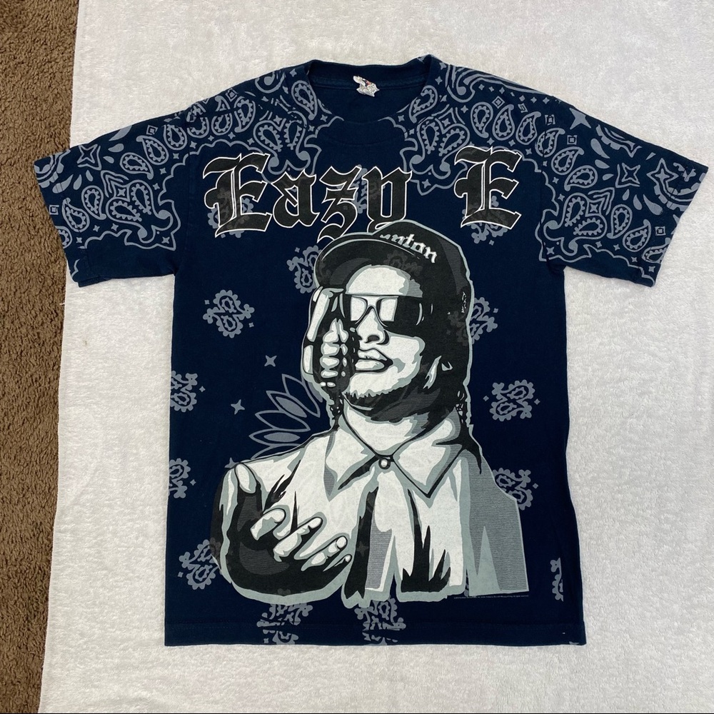 Eazy-E Allover Print Grenade T-Shirt Blue Size S
